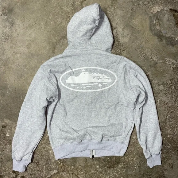 Corteiz Island Puff Print Zip Hoodie – Light Grey (Size M) - Picture 2 of 6